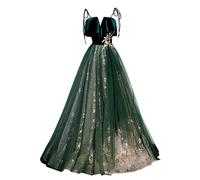 Sglxrui Mesh Evening Dresses Sling Temperament Long Waisted Dark Green Banquet Party Performance Dresses