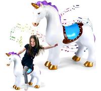 SGM 107, Unicorn Horse, Horse Riding For Kids, 23" Horse Toys With with Music Sounds, Outdoor/Outdoor Unicorn Ride on Toys with golden horn, Birthday Gift 18 Month 2 3 4 5 6 Year Old Kid