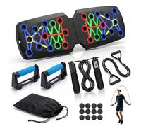 SGM 12-in-1 Push Up Board with Resistance Band & FREE Skipping Rope - Foldable Colour-Coded Muscle Training System, Portable Home Gym Equipment for Men & Women, Full Body Workout Set with Carry Bag