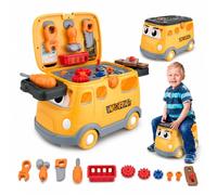 SGM 3-in-1 Tool Bus Toy for Kids, Ride-On Construction Vehicle, Carry-Along Tool Set with Hammer, Wrench, Saw, Gears and Storage, Ages 3+, 661-544
