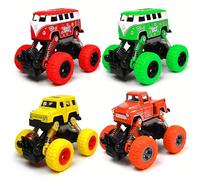 SGM 4-Pack Friction Powered Truck Toys, Pull Back Cars with Spring & Big Wheels, Educational Vehicles for Kids Age 3+, Boys & Girls Gifts, Durable Play Cars for Toddlers - XG879-33W