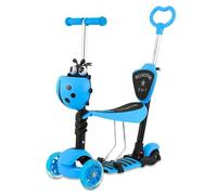 SGM 5-in-1 Kids Scooter | 3-Wheel Toddler Scooter With Removable Seat, Adjustable Height 58-78cm, Ages 2-12 (Blue)