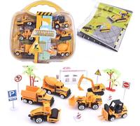 SGM 6 Pcs Construction Toys Alloy Trucks with Play Mat Building Play Set, 6 Pack Assorted Alloy Metal Construction Models Car Toys Mini Construction Playset for Kids Boys HS-04