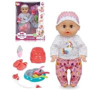 SGM Baby Doll - 12" Lifelike Large Size Soft Bodied Baby Doll In Pajamas Girls Boys Toy With Dummy, Feeder Food Bowl W Spoons, Potty Chair & Sounds MY2016-11