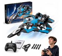 SGM Blue Storm Fighter Jet RC Drone for Kids, 360° Flip Quadcopter Aeroplane with LED Night Lights & Spiral Wing Guards, Crash-Resistant Remote Control Toy, Indoor Outdoor Stunt Drone- BK5