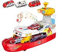 SGM Coast Guard Ship Toy, 1:16 Scale Transport Boat With 3 Super Car, Fire ship model with light and sound, cabin can be opened, Birthday Gift for 3 4 5 6 Year Old Kids - JS160