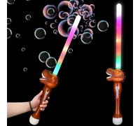 SGM Dinosaur Bubble Maker Light Up - LED Dinosaur “Bubble Sword” for Kids | Lights & Bubbles, 3×AA Batteries Included, Outdoor Party Toy for Boys & Girls (Brown)