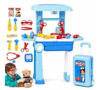 SGM Doctor Kit for Kids 2 in 1 Trolley Suitcase Doctor Set, 17 Pcs Kids Medical Kit Playset with Stethoscope & Standing Clinic Desk, Pretend Role Play Toy Gift for Boys Girls 3+ Years, 008-925A