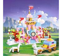SGM Dreamlike Castle 8-in-1 Building Block Set - 743-Piece Fantasy Castle with Carriage, Horse & Accessories - Modular DIY Blocks for Kids & Girls - BB061E