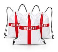 SGM England Flag Drawstring Bag 3 Pack - St George Cross Gym Sack Bags, 210D Fade-Resistant Fabric, Braided 6mm Cords - World Cup 2026 Football Fan Kit Bag for Men Women & Kids 2600-4