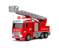 SGM Friction Powered Fire Truck Toy for Kids 3+ - Push & Go Rescue Engine with Lights & Sounds, Extendable Ladder, Smooth Wheels, Toy Gift for Boys & Girls