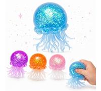 SGM Glitter Jellyfish Squishy Toy 4 Pack - Random Assorted Colours, Soft Squeeze Stress Ball with Wiggly Tentacles, Sensory Fidget Toy for Kids & Adults, Anxiety Relief, Party Bag Gift 1470
