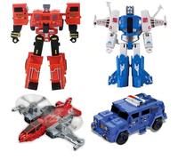 SGM HF1103-2AB Transforming Robot Set - Fire Truck, Police Vehicle, Biplane, Helicopter | 2-in-1 Vehicle & Robot Action Figures | Kids Morphing Toy Set | Gift for Boys & Girls 3+