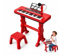 SGM Kids Keyboard Piano with Microphone & Stool, 37 Keys Electronic Musical Toy, 8 Sounds 8 Rhythms 22 Songs, USB/Battery Powered, Birthday for Girls Boys 3+ Red - 328-68