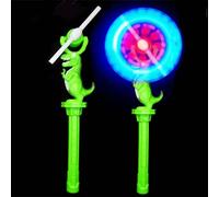 SGM Light Up Swivel Spinning Dinosaur Wand 15.5 Inch | LED Spin Toy with Colourful Lights & Sound | Batteries Included | Fun Gift for Kids, Boys & Girls | Dinosaur Birthday Party Favour