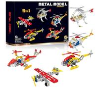SGM Metal 5-in-1 Aircraft Construction Kit - 212 Piece STEM Building Set, DIY Metal Model Airplane & Helicopter Toys for Kids Age 6+, Education & Creative Play - X638-3