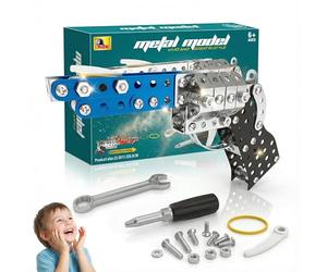 SGM Metal Construction Kit for Kids - 210 Piece Working Pistol Model Building Set with Tools & Instructions - STEM Engineering Toy, Screen for Boys & Girls Age 8-12 -X687-2
