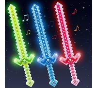 SGM Pixel Light-Up LED Sword Toy for Kids 5+ - Large 50cm Gaming-Style Glow Saber with Battle Sound Effects - Durable Light-Up Toy for Role Play, Costume & Party Favor Gift 182-12 (Red)