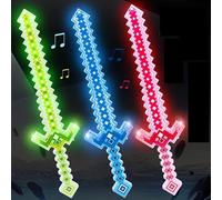 SGM Pixel Light-Up LED Sword Toy - Gaming-Style Sound & Lights, Large 50cm Blade, Glow Sword for Kids Age 5+ - 182-12 (Red)