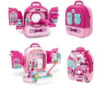 SGM Portable Doll House Vanity Dressing Table Includes Dolls and Pretend Makeup Toys, Princess Dolls House, 3-In-1 Carry Case/Backpack, Birthday For 3-8 Year Old 008-993A