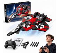SGM Red Fury Fighter Jet RC Drone for Kids, 360° Flip Quadcopter Aeroplane with LED Night Lights & Spiral Wing Guards, Crash-Resistant Remote Control Toy, Indoor Outdoor Stunt Drone - BK5