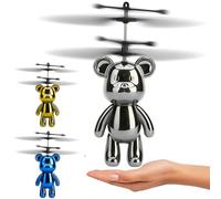 SGM Rotary Flying Bear Helicopter Toy - Hand Sensor Induction Control Aircraft with LED Lights - USB Rechargeable Gesture Controlled Flying Toy for Kids & Adults - Indoor - 0705-2262 (Silver)