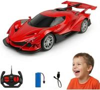 SGM Speed King 1:18 Scale RC Car for Kids, Rechargeable Remote Control Racing Car with Wireless Controller, USB Charging Cable & Battery Pack, Gift Box (Red) - 1824-1A