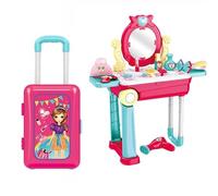 SGM678-208A Beauty Makeup Dresser Kit for Girls - Pretend Play Salon Set with Lights & Music, Carry Case Suitcase Trolley, Hair & Nail Accessories Toy for Kids Age 3+, Multicolor, 53x24.5x63cm