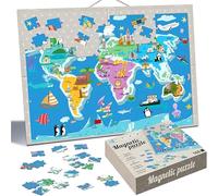 SGM8526-8 Magnetic World Map Puzzles for Kids Ages 3-4-5-8-12, 168 Pieces with Magnetic Board Wall Mounted Puzzle, Geography Games Educational Toys Best Gift for Boys and Girls 3+ Years Old
