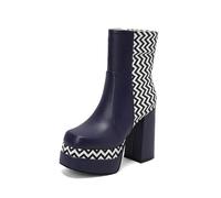 SGNJDKA Ankle Boots Women's Round Toe High Heels Square Block Heel Shoe Double Platform Wavy Pattern Booties Pumps Pair a Dress with Leggings High Height 12 CM