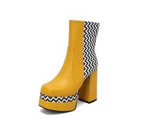 SGNJDKA Ankle Boots Women's Round Toe High Heels Square Block Heel Shoe Double Platform Wavy Pattern Booties Pumps Pair a Dress with Leggings High Height 12 CM