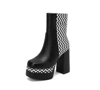 SGNJDKA Ankle Boots Women's Round Toe High Heels Square Block Heel Shoe Double Platform Wavy Pattern Booties Pumps Pair a Dress with Leggings High Height 12 CM