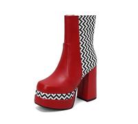 SGNJDKA Ankle Boots Women's Round Toe High Heels Square Block Heel Shoe Double Platform Wavy Pattern Booties Pumps Pair a Dress with Leggings High Height 12 CM