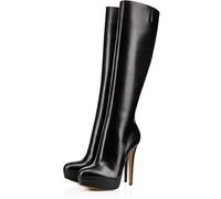 SGNJDKA Mid length boots women's high heels thin high heels waterproof platform ultra-high heels pointed zippered boots