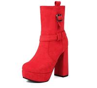 SGNJDKA Pumps Booties Women's Ankle Boots High Heels Round Toe Thick Heel Waterproof Platform Suede Sewing Thread Side Zipper Belt Buckle Heel Height 13 CM
