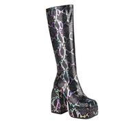SGNJDKA Pumps Women's Knee-high Boots Square Toe Thick Heel Platform High Shoe High Heels Print Splash of Color Heel Height 12 CM