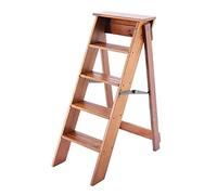 SGNJDKA Solid Stool Climb Stepladder Chair Multifunction Library Shelf Bookshelf Plant Stand Foldable 5-Step Chairs (Color : Black) (Wood Col