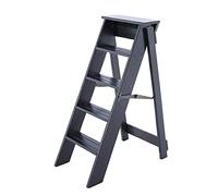 SGNJDKA Solid Wood Stool Climb Stepladder Chair Multifunction Library Shelf Bookshelf Plant Stand Foldable 5-Step Chairs (Color : (Black)