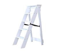 SGNJDKA Solid Wood Stool Climb Stepladder Chair Multifunction Library Shelf Bookshelf Plant Stand Foldable 5-Step Chairs (Color : Black) (White)