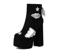 SGNJDKA Women's Round Head Ankle Boots High Heels Thick Heel Waterproof Platform Booties Suede Shoe Back Tie Cloud Five-pointed Star Heel Height 15 CM