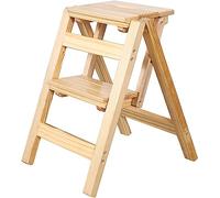 SGNJDKA Wood 2 Tread Stool Folding Steps Ladders for Kitchen, Wooden Stepladder Small Foot Stools Indoor Portable Shoe Bench/Wood Color