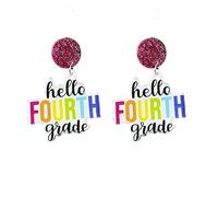 Sgoeths First Day of School Earrings for Students Colorful Acrylic Grade Teacher Earrings Back to School Drop Dangle Earrings Teacher Appreciation Gifts (FOURTH)