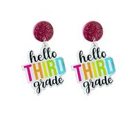 Sgoeths First Day of School Earrings for Students Colorful Acrylic Grade Teacher Earrings Back to School Drop Dangle Earrings Teacher Appreciation Gifts (THIRD)