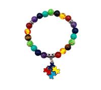Sgoeths Puzzle Piece Autism Autistic Bracelet Autism Awareness Beads Elastic Bracelet Autism Awareness Day Jewelry Gift for Autism Teacher Mom (Square)