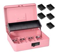 Sgorlds Large Locking Cash Box with Combination Lock and Money Tray, Money Box with Cash Tray, Lock Safe Box for Office Business, 11.8" x 9.5" x 3.5", Pink