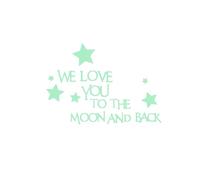 Sgphrzlt Glow in The Dark We Love You to The Moon and Back Quote Wall Decals, Peel and Stick Moon and Stars Nursery Decor, Vinyl Removable Lettering Words Art Stickers for Home Bedroom Ceiling