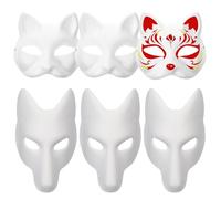 Sgqtqybk Therian Mask 3Pcs Cat Mask ＆ 3Pcs Fox, DIY Paintable Blank Cat Therian with Rubber Band White Animal for Kids Masquerade Party Cosplay Halloween