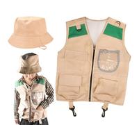 Sgqtqybk Zoo Keeper Costume for Kids, Fabric Paleontologist Costume Kids Includes Vest & Hat, Dress Up Costumes for Halloween, Cosplay & More, Gifts for, GreenZoo Keeper for