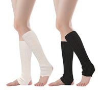 SGQTZDZQ 2 Pairs Leg Warmers Ladies, Knitted Ballet Leg Warmers 80s, Fluffy Foot Warmer Ribbed Legwarmers for Girls Kids Womens Clothing Accessories Yoga Dance (2, Black + White)