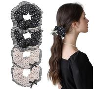 SGQTZDZQ 4 Pcs Large Scrunchies, Polka Dot Hair Scrunchie, Big Lace Hair Scrunchies for Women Girls Accessories (2 Black + 2 White)